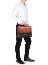 Load image into Gallery viewer, Phive Rivers Men&#39;s Leather and Canvas Charcoal and Tan Laptop Bag