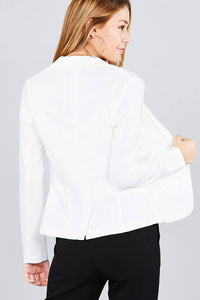 Ladies fashion long sleeve notched collar princess seam w/back slit jacket