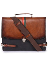 Load image into Gallery viewer, Phive Rivers Men&#39;s Leather and Canvas Charcoal and Tan Laptop Bag