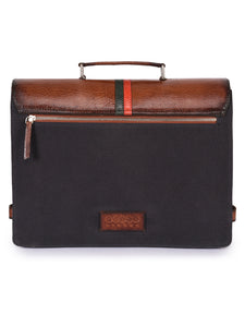 Phive Rivers Men's Leather and Canvas Charcoal and Tan Laptop Bag