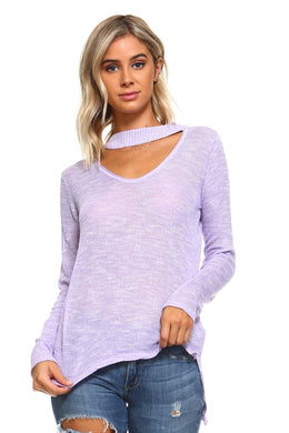 Women's Light Knit Sweater Top With Cut-Out Neck